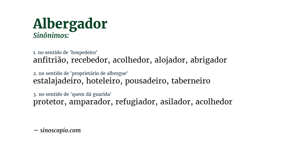 Sinônimo de albergador