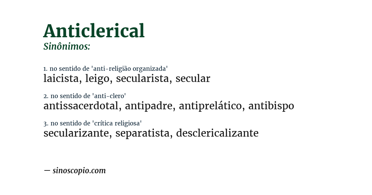 Sinônimo de anticlerical