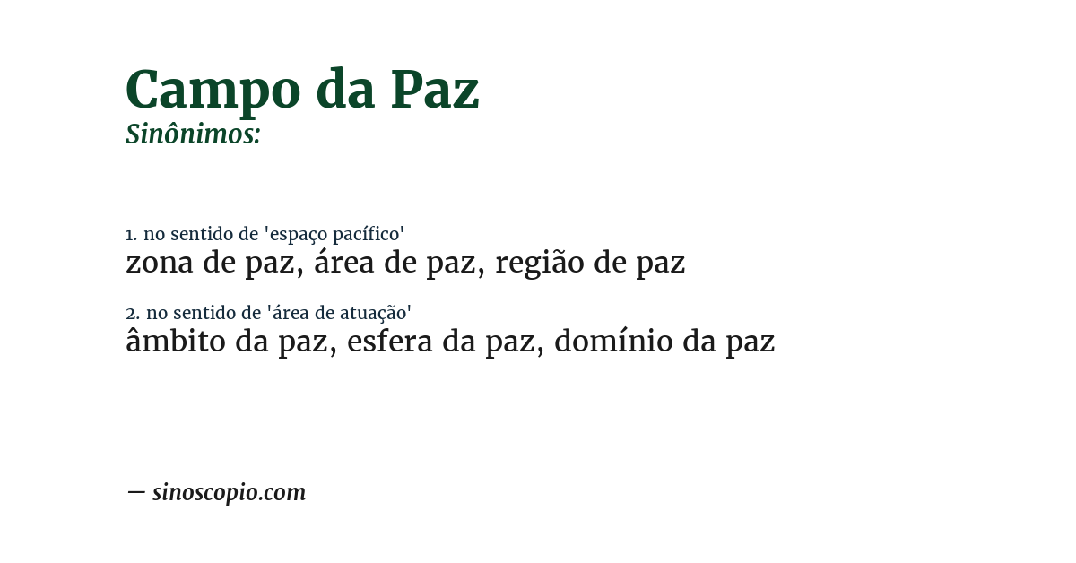 Sinônimo de campo da paz