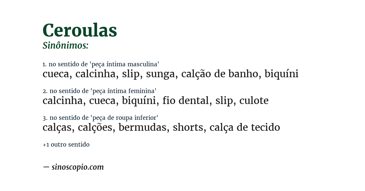Sinônimo de ceroulas