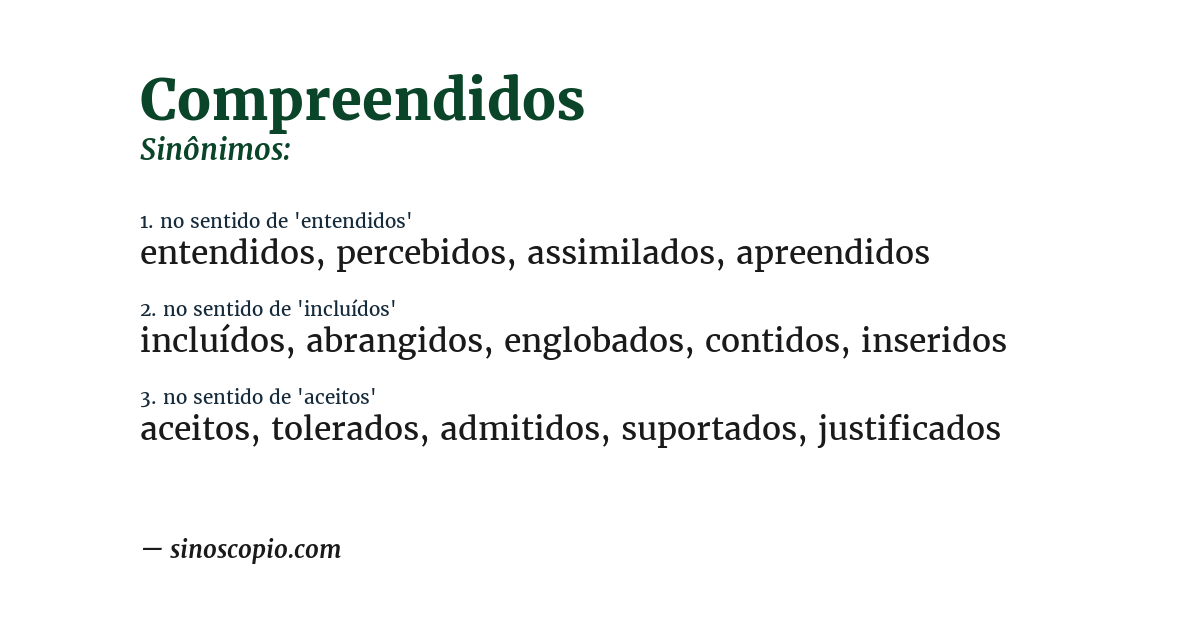 Sinônimo de compreendidos