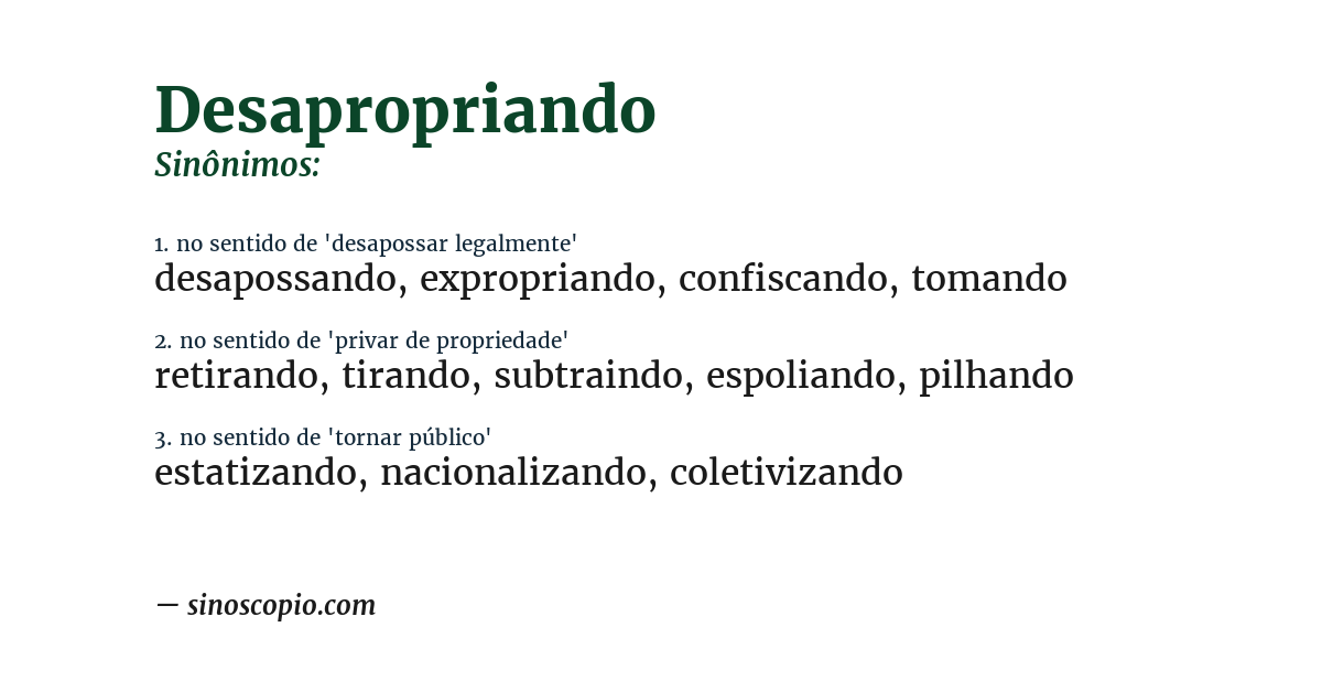 Sinônimo de desapropriando