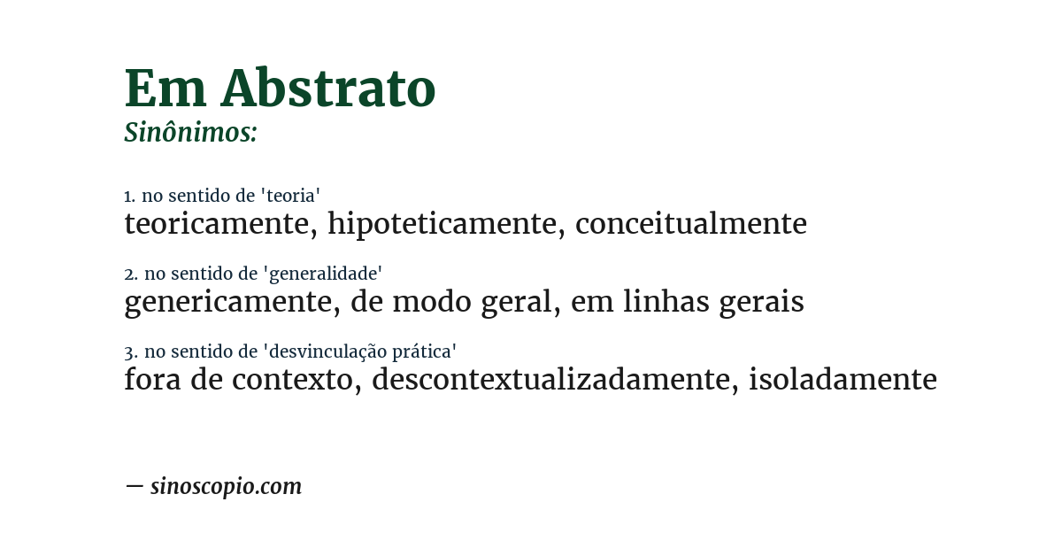 Sinônimo de em abstrato