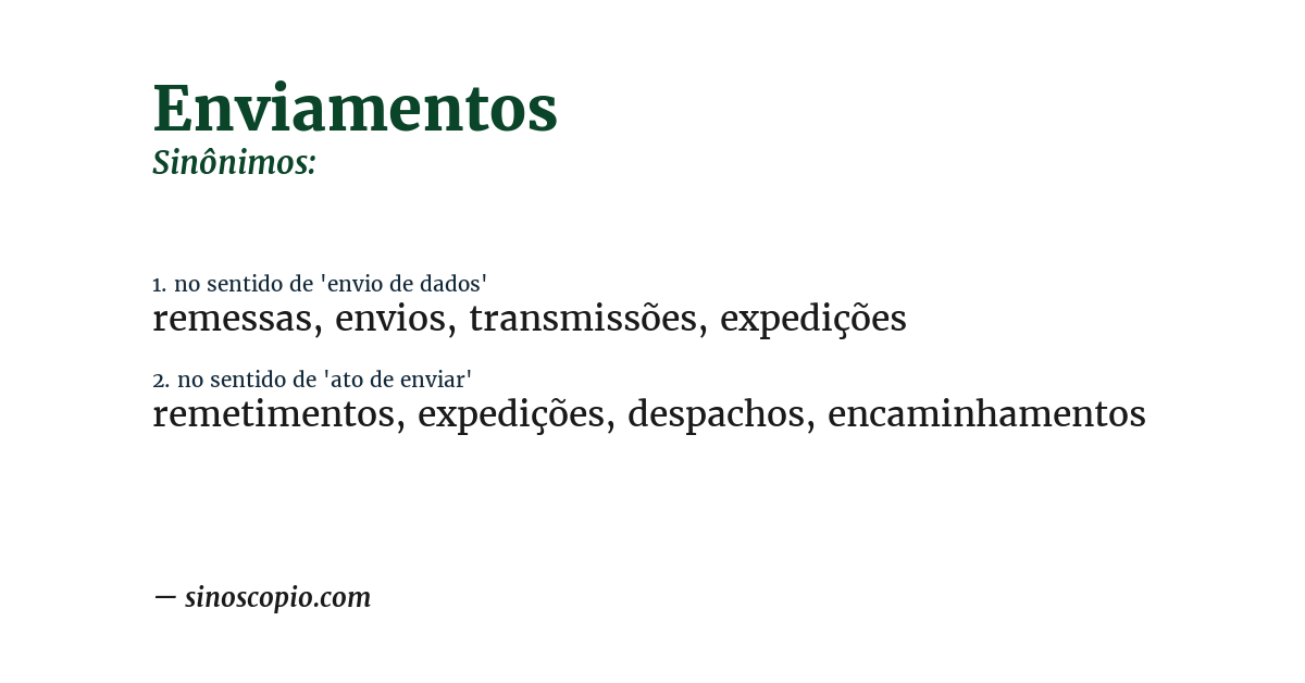 Sinônimo de enviamentos