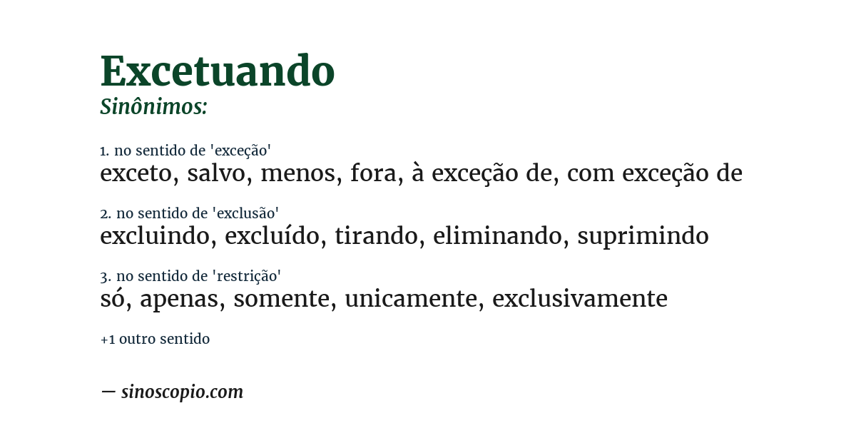 Sinônimo de excetuando