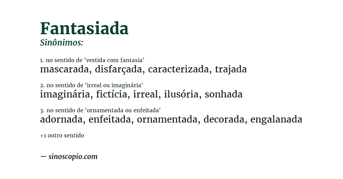 Sinônimo de fantasiada
