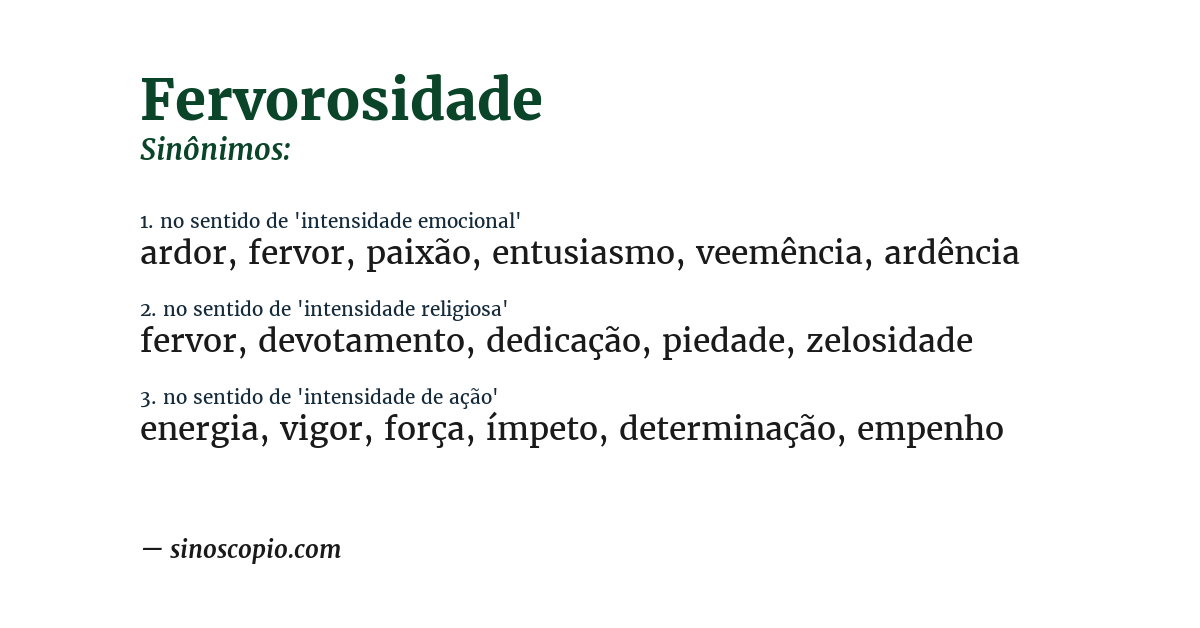 Sinônimo de fervorosidade
