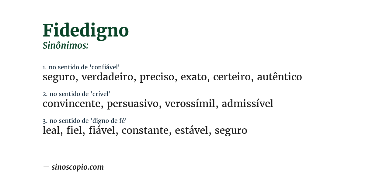 Sinônimo de fidedigno