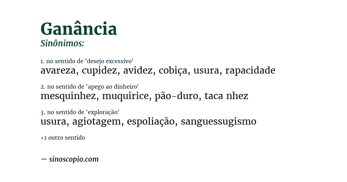 Sinônimo de ganância