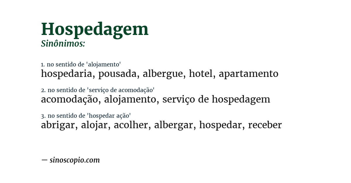 Sinônimo de hospedagem