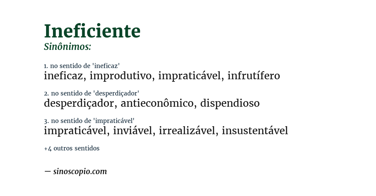 Sinônimo de ineficiente