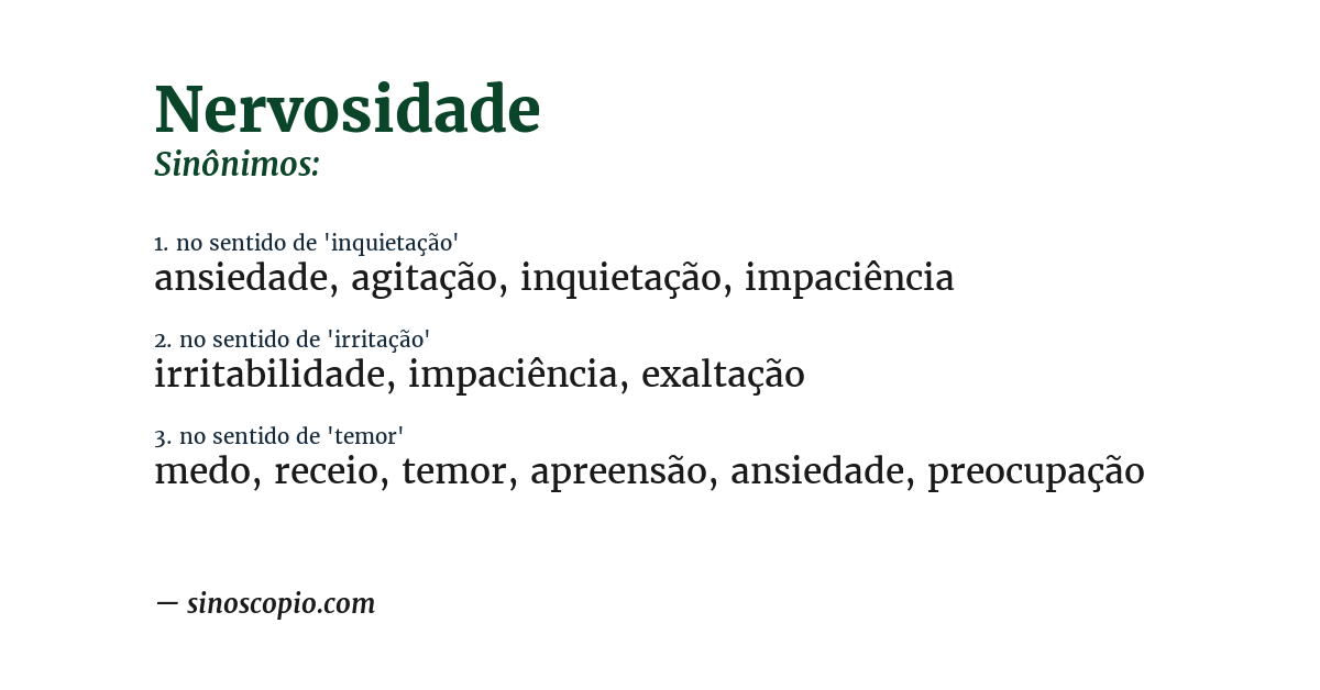 Sinônimo de nervosidade
