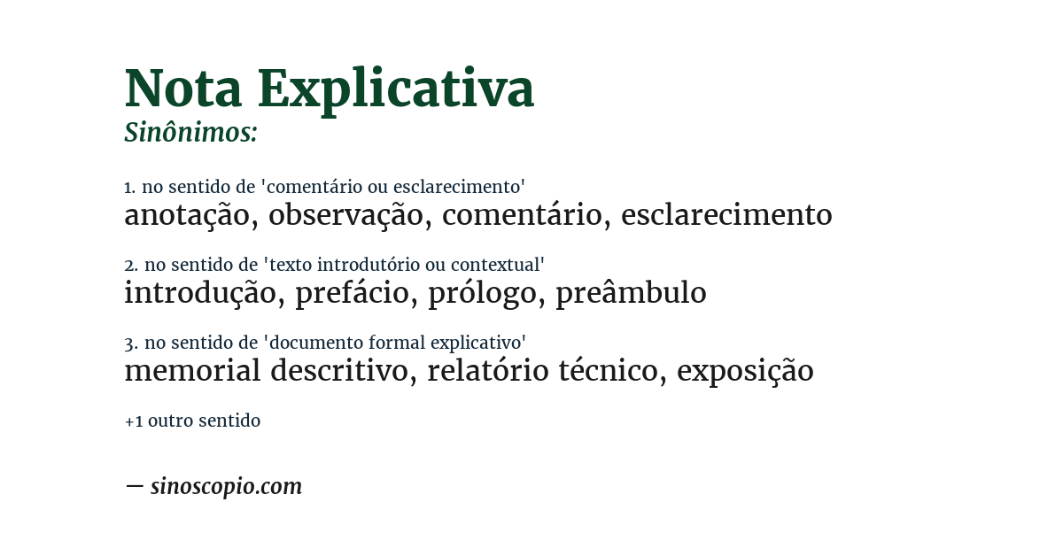 Sinônimo de nota explicativa