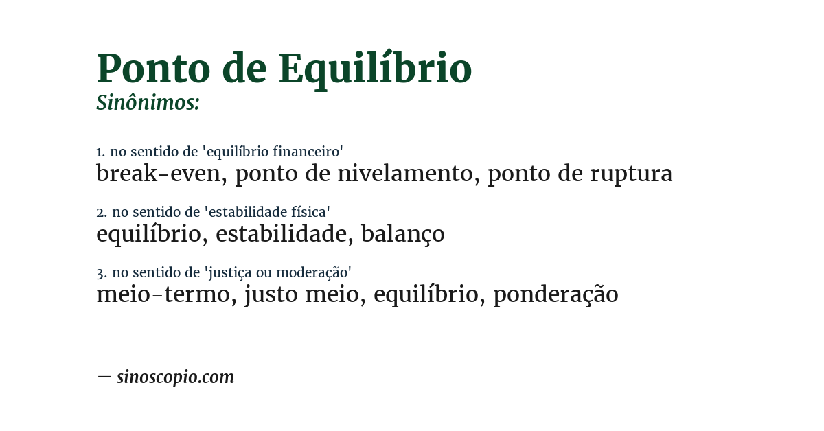 Sinônimo de ponto de equilíbrio