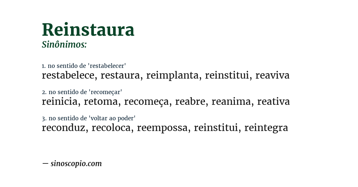 Sinônimo de reinstaura