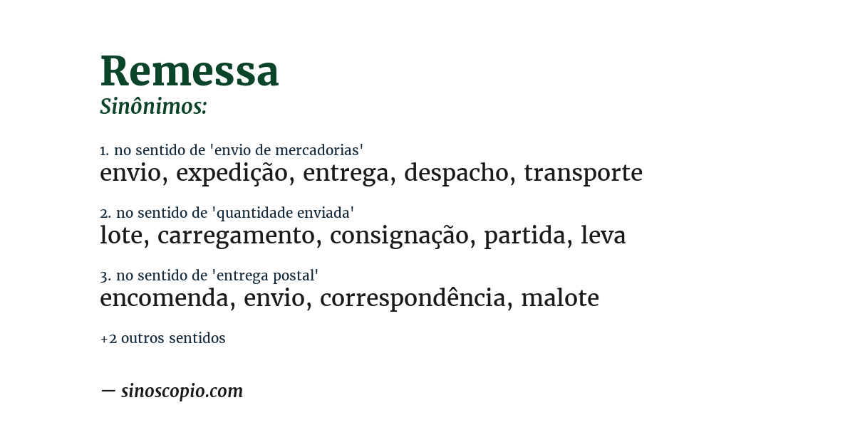 Sinônimo de remessa