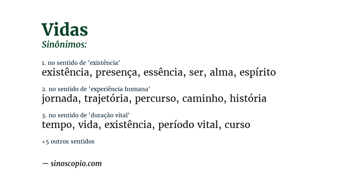 Sinônimo de vidas
