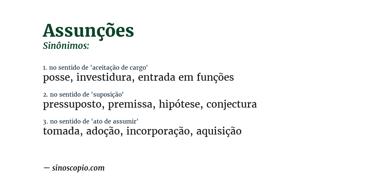 Sinônimo de assunções