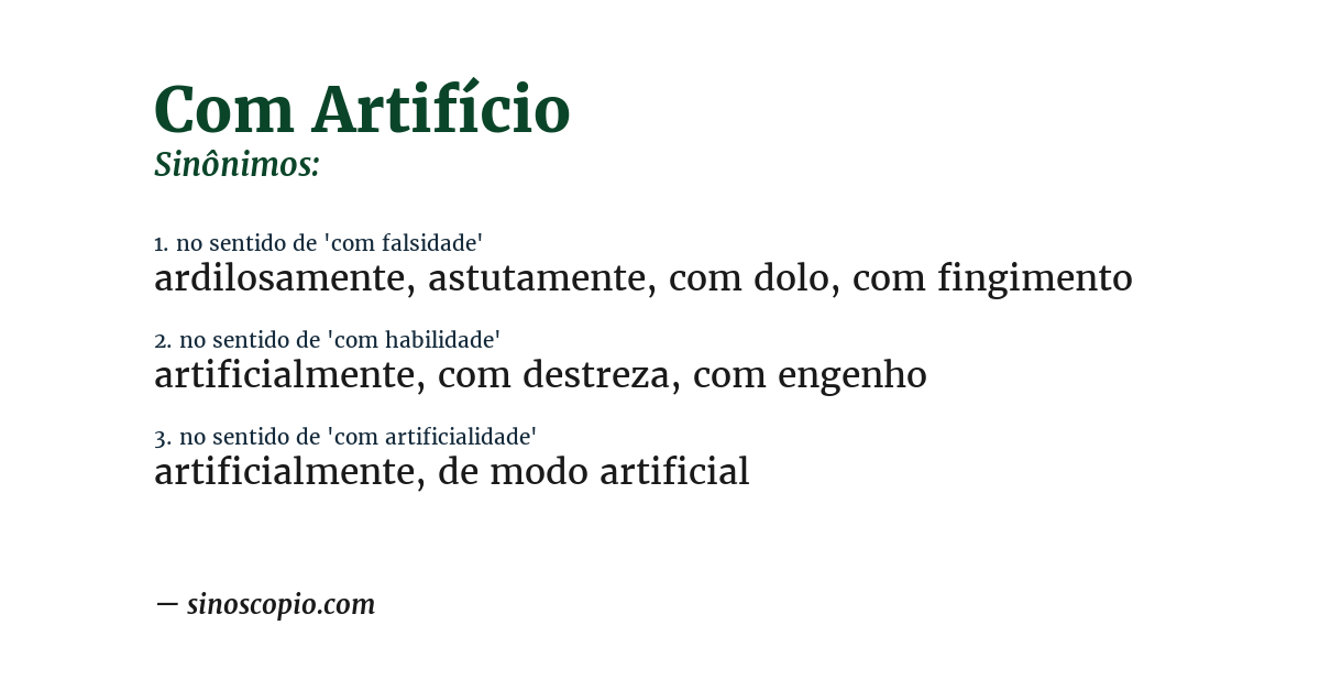Sinônimo de com artifício
