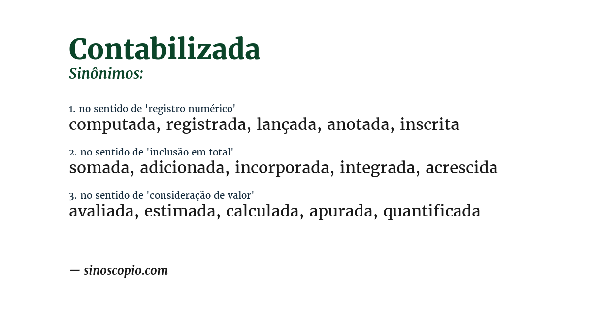 Sinônimo de contabilizada