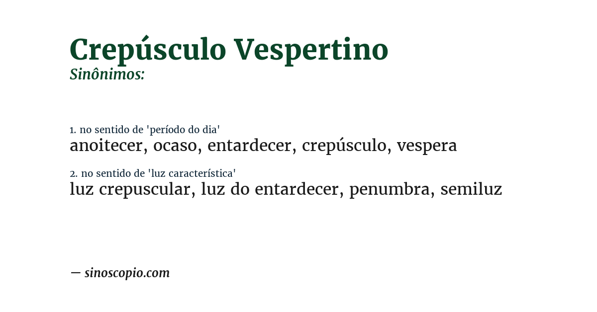 Sinônimo de crepúsculo vespertino