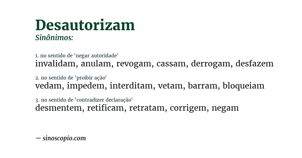 Sinônimo de desautorizam