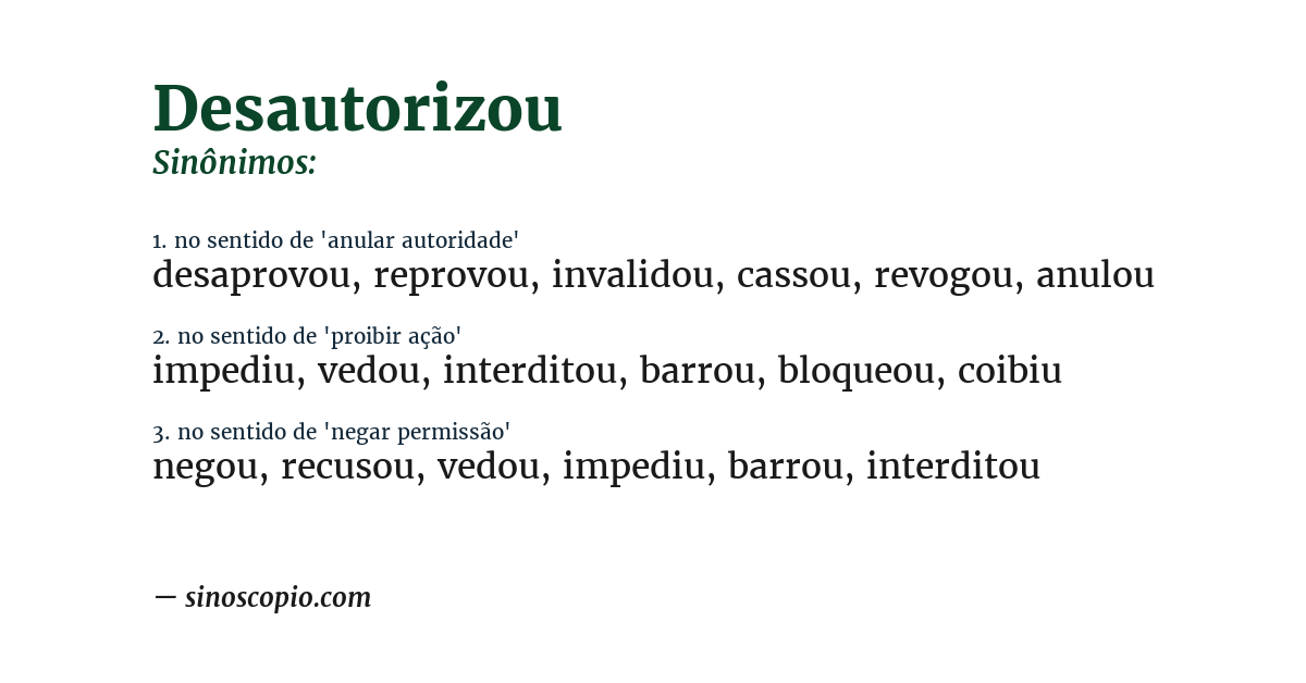 Sinônimo de desautorizou