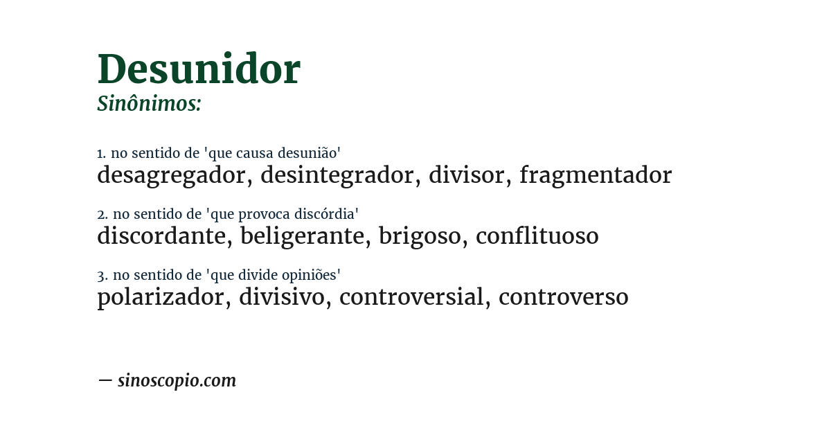 Sinônimo de desunidor