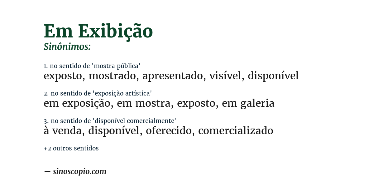 Sinônimo de em exibição