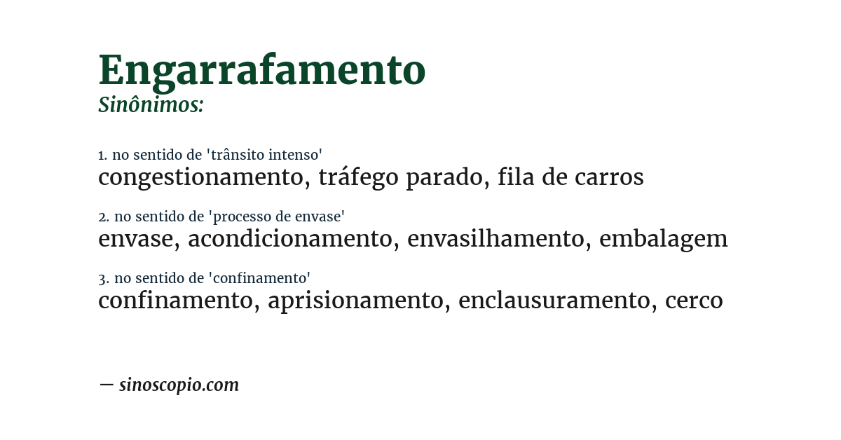 Sinônimo de engarrafamento