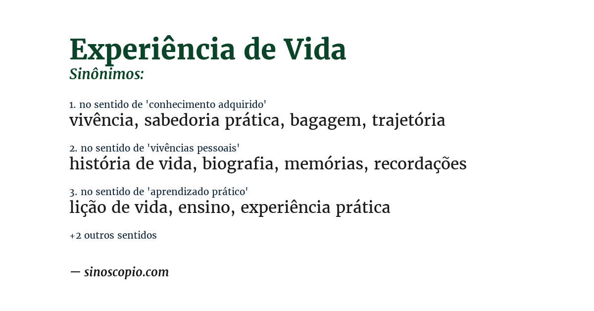 Sinônimo de experiência de vida
