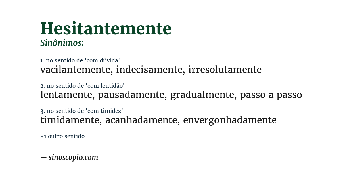 Sinônimo de hesitantemente
