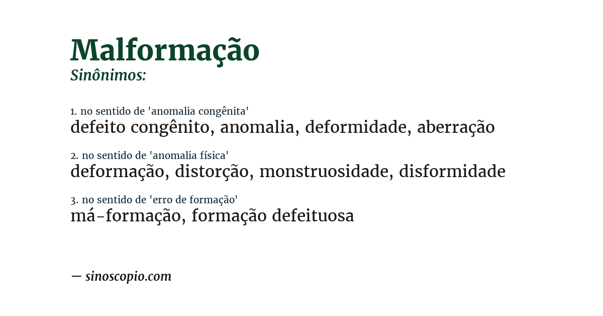 Sinônimo de malformação