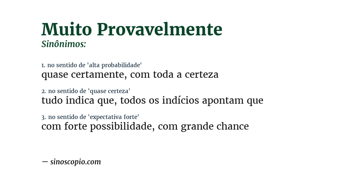Sinônimo de muito provavelmente