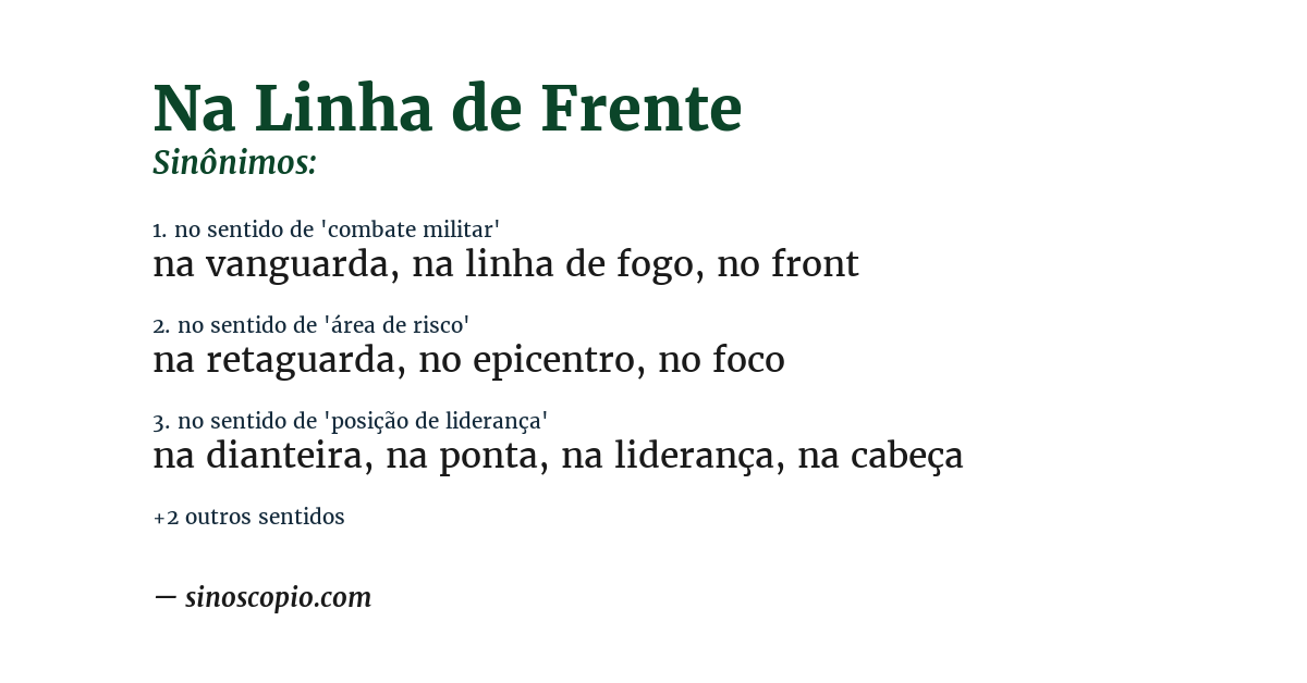 Sinônimo de na linha de frente