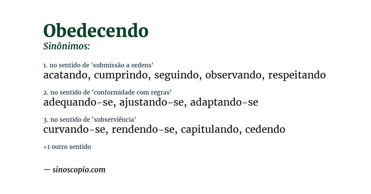 Sinônimo de obedecendo