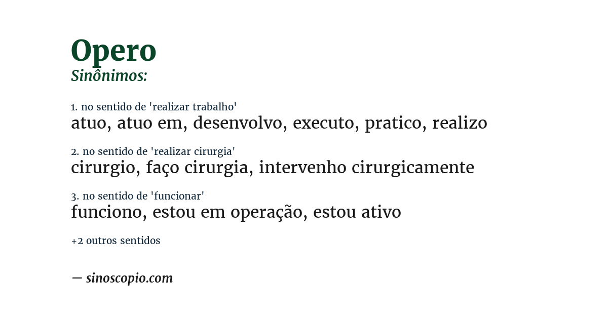 Sinônimo de opero