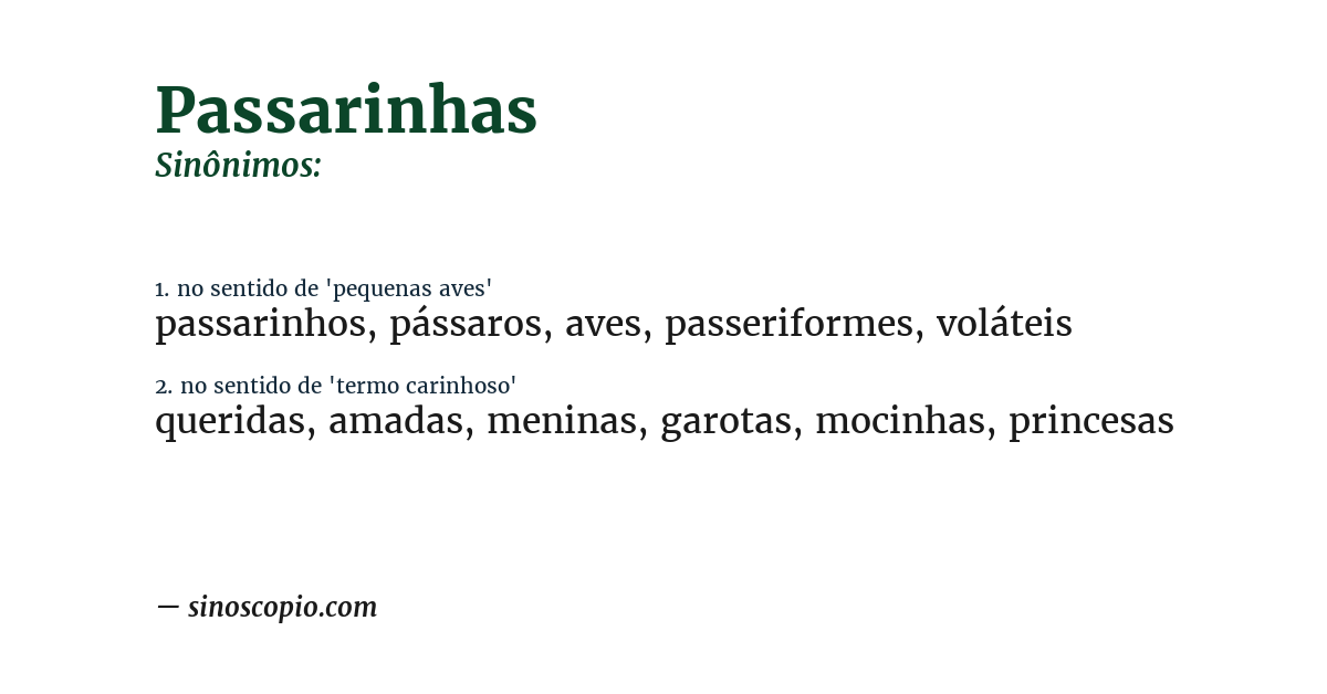 Sinônimo de passarinhas