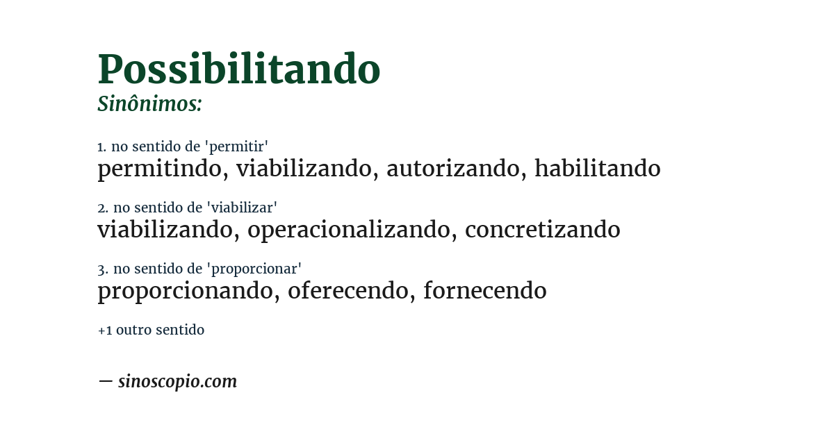 Sinônimo de possibilitando