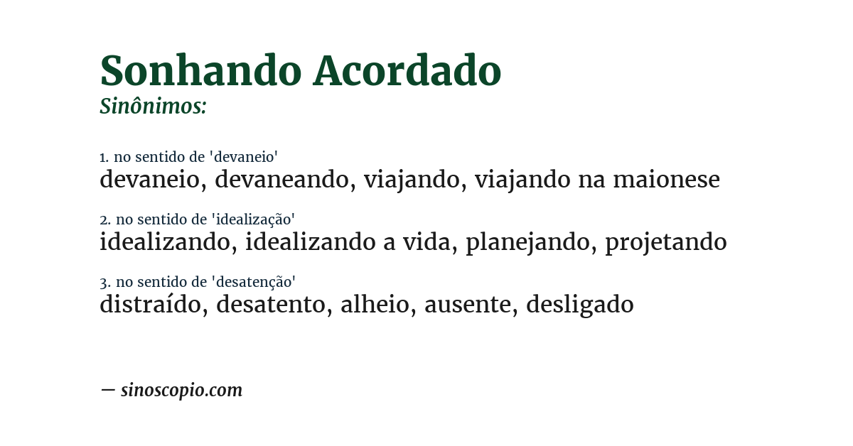 Sinônimo de sonhando acordado