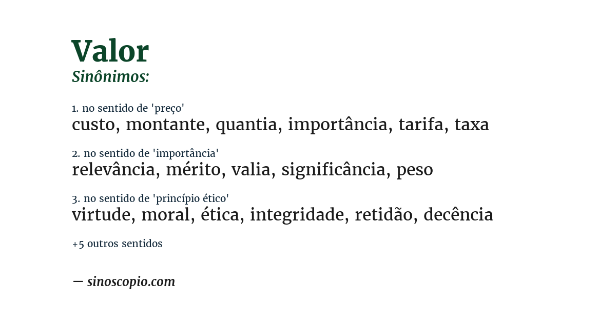 Sinônimo de valor