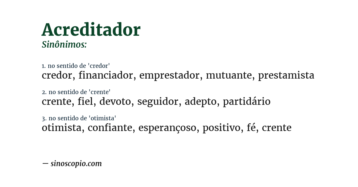Sinônimo de acreditador