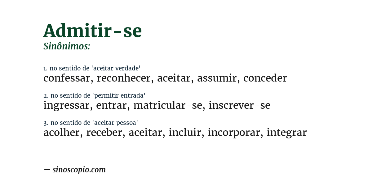 Sinônimo de admitir-se