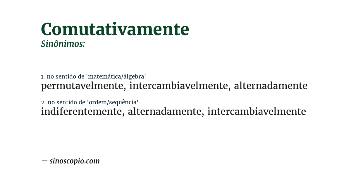 Sinônimo de comutativamente