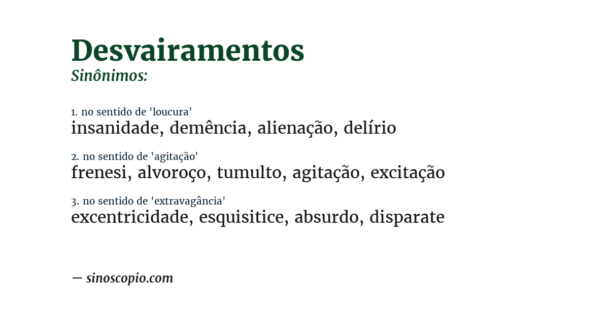Sinônimo de desvairamentos