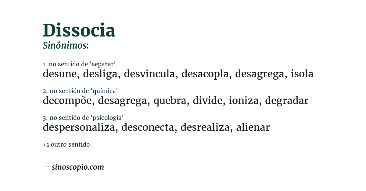 Sinônimo de dissocia
