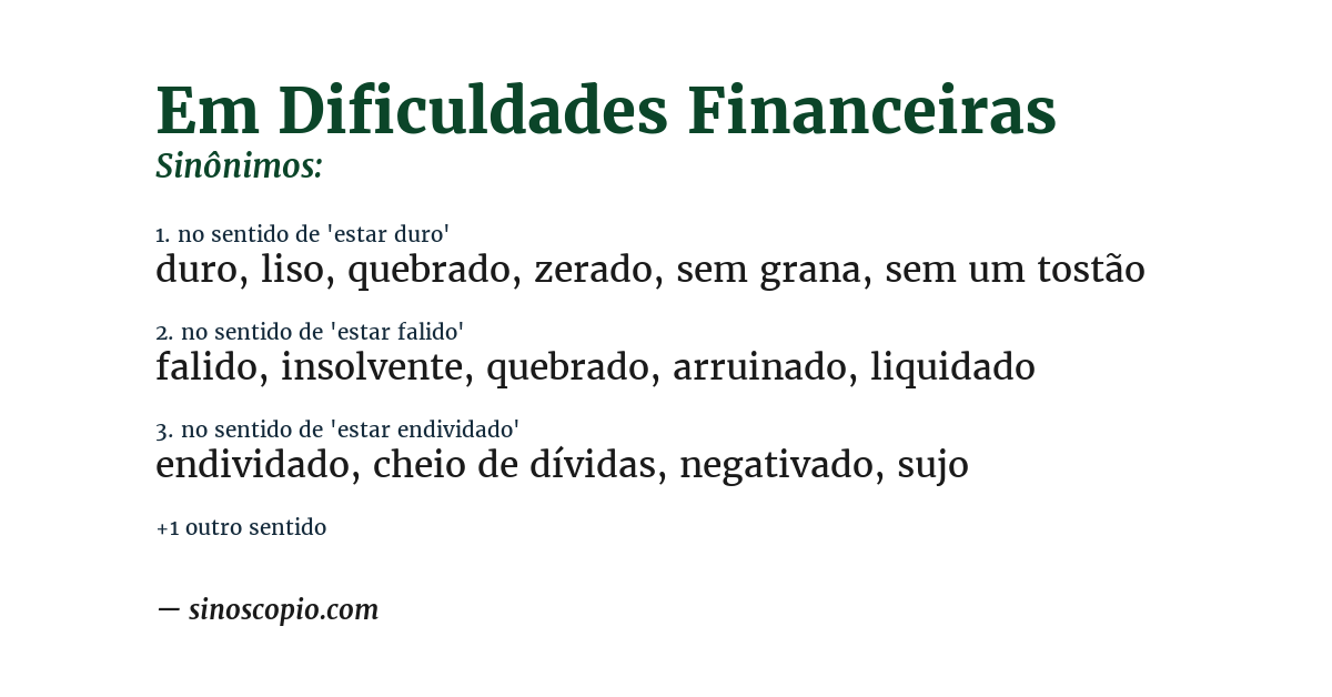 Sinônimo de em dificuldades financeiras