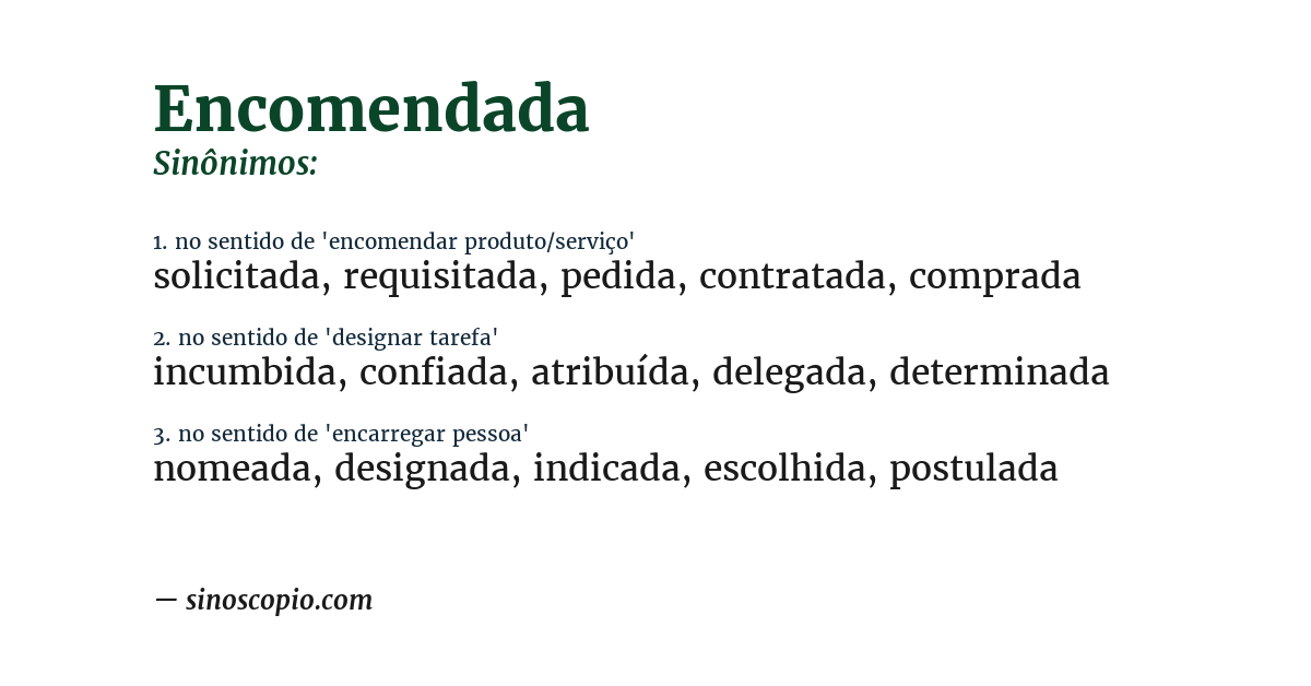 Sinônimo de encomendada