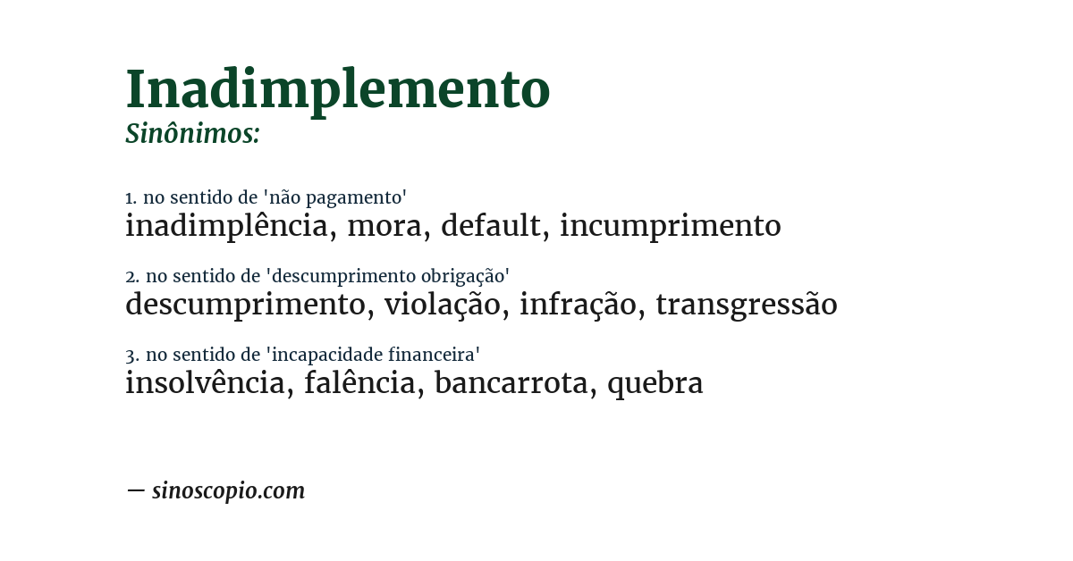 Sinônimo de inadimplemento