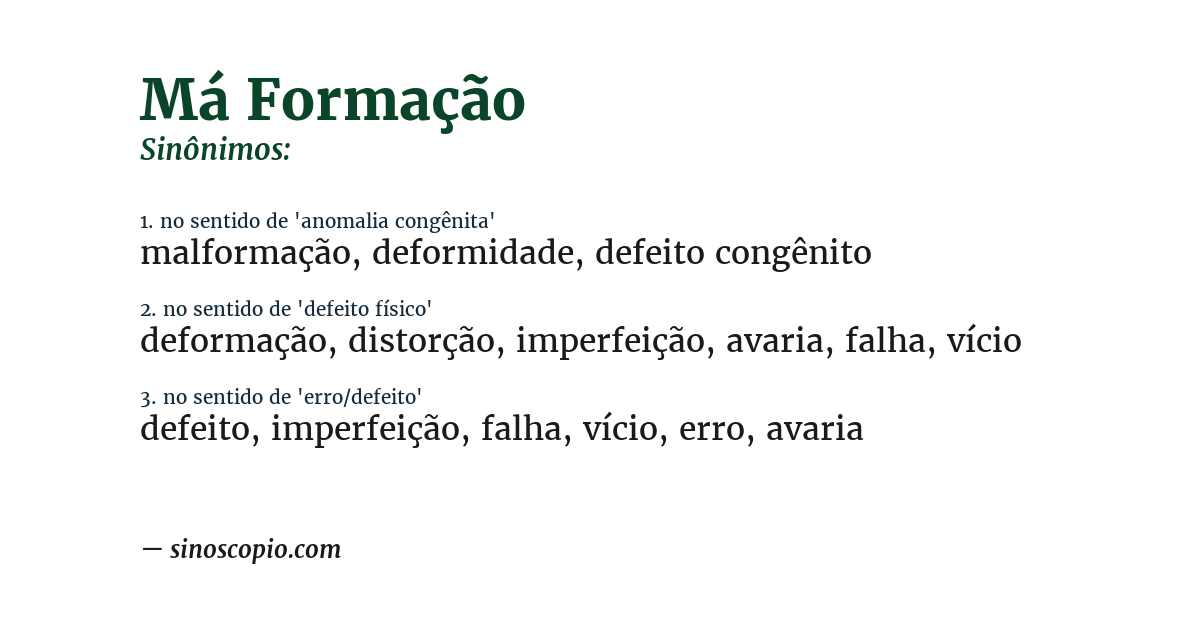 Sinônimo de má formação